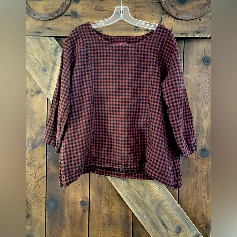 Brown and Black Checked Linen Shirt